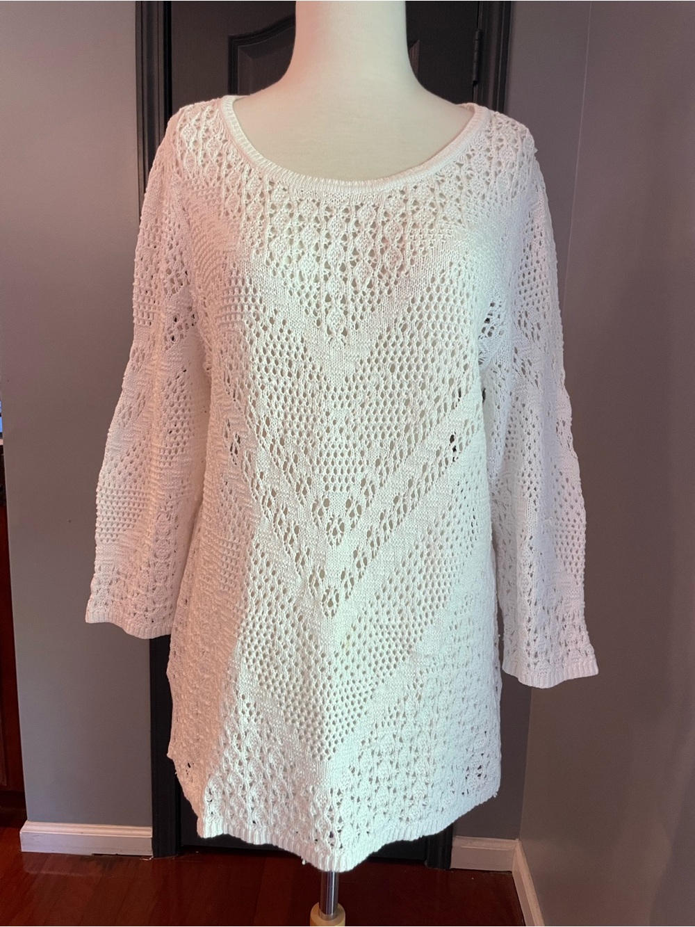 Chicos Lightweight Women's Open-Knit Sweater Tunic - White